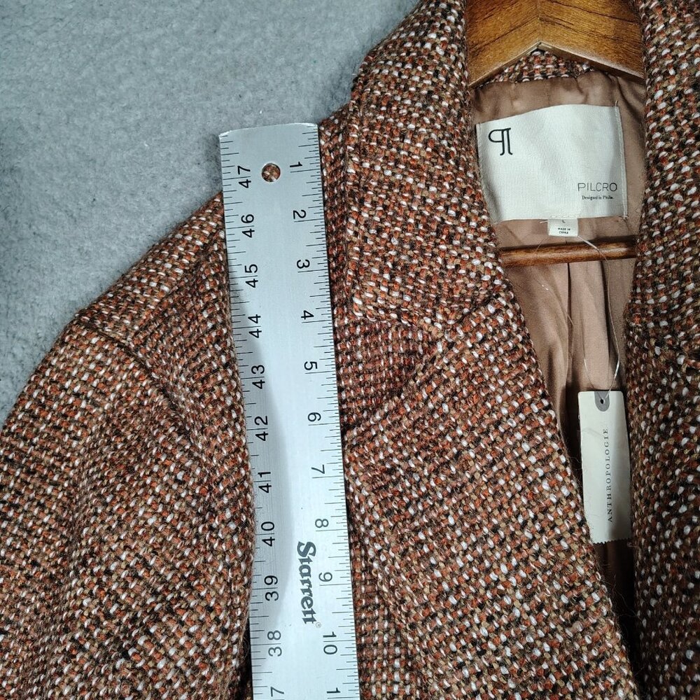 Anthropologie Pilcro Pea Coat Women L Brown Wool Blend Tweed Double Breasted NWT - Picture 10 of 15
